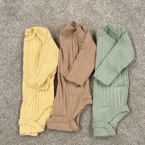 Ribbed Kids One Piece Set - Yellow, Brown, Green